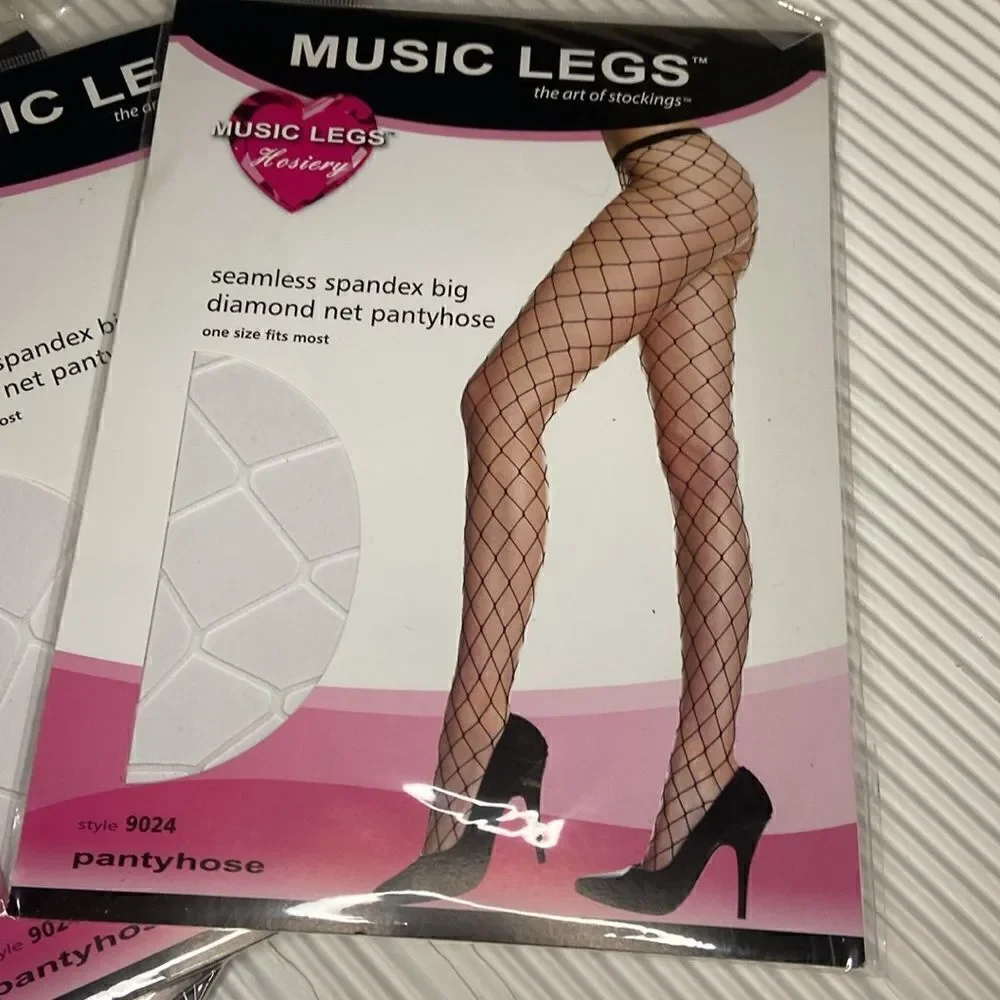 Hosiery seamless White spandex big diamond net pantyhose OSFM 5 pair bundle NWT